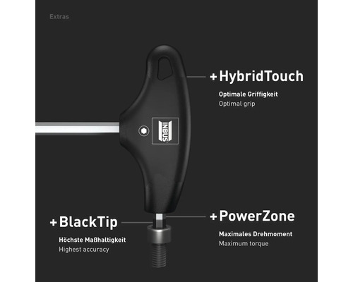 Inbus T-Griff Schraubendreher mit Hybrid Touch, Black Tip und Power Zone Eigenschaften.