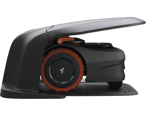 Rasenmähroboter mit geöffneter Abdeckung