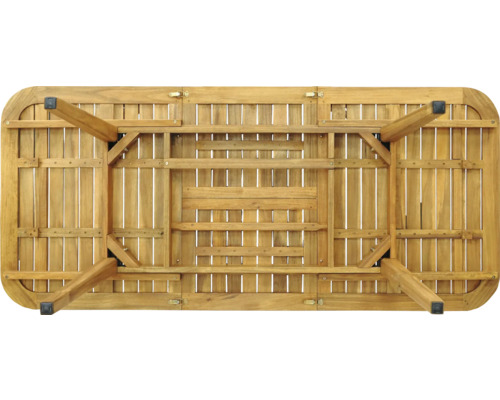 Dessous d''une table de jardin en bois avec pieds