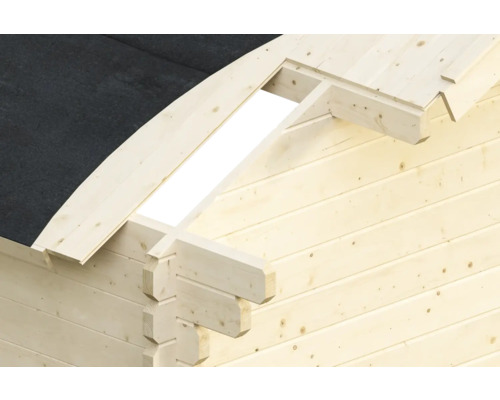 Vue détaillée d''une cabane de jardin avec mur en bois et construction de toit