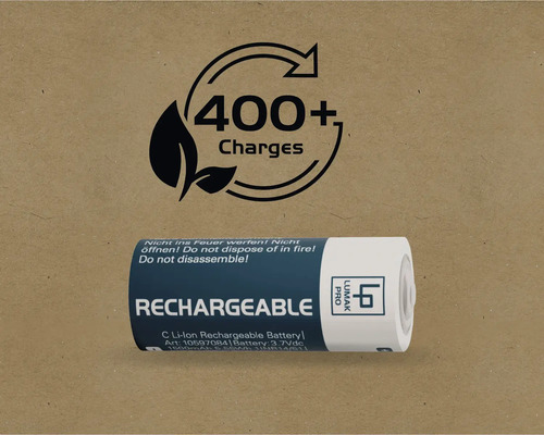 Batterie rechargeable lithium-ion C Lumak Pro avec le symbole pour plus de 400 charges