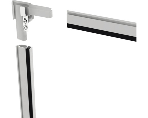 Vue détaillée d''un profilé d''étanchéité de douche avec angle et matériel de fixation