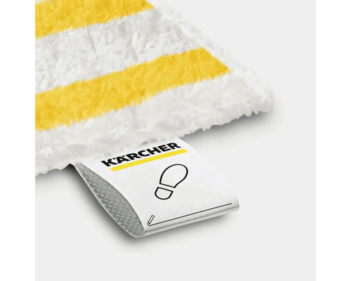 Kärcher Logo mit Symbol für Fußabdruck auf einem Bodenreinigungsbezug