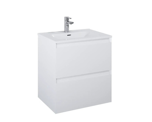 Weißer Waschtisch mit zwei Schubladen und Armatur