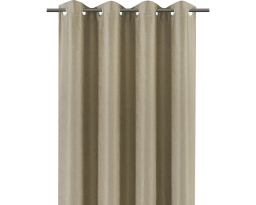 Panneau de rideau beige avec suspension à œillets sur une tringle à rideaux
