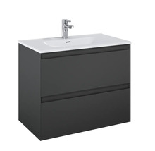 Meuble sous-vasque avec deux tiroirs, lavabo et robinet