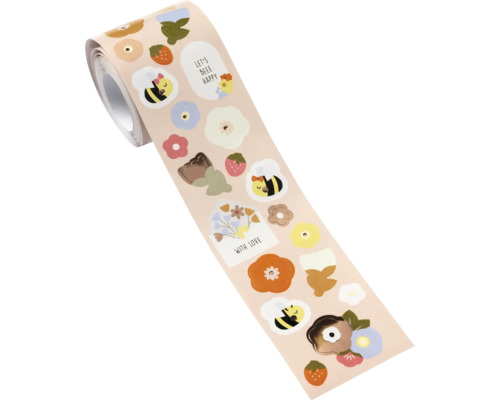 Ruban adhésif décoratif avec des motifs de fleurs, d''abeilles et de fraises