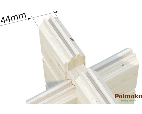 Detailaufnahme eines 44 mm Blockbohlen Eckverbindungssystems