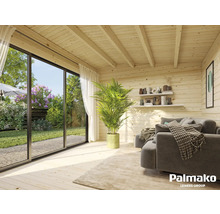 Abri de jardin Palmako Ines 11,1 m² porte coulissante verre de sécurité avec plancher 434 x 379 cm marron