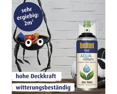 Belton Free Aqua Colours Lackspraydose mit Spinne, Informationen zu hoher Deckkraft und Wetterbeständigkeit