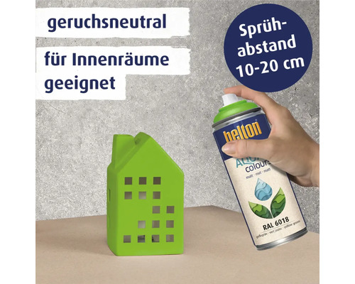 Helton Aqua Colour Lack Spraydose mit Hausmodell, geeignet für Innenräume, geruchsneutral, Sprühabstand 10 bis 20 cm