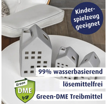 Dekorative Häuser aus Keramik, geeignet für Kinderspielzeug, 99 Prozent wasserbasiert, lösemittelfrei, Green-DME Treibmittel, Green DME Logo