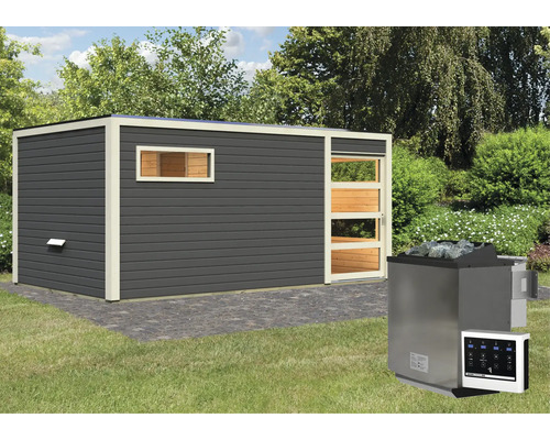 Sauna mit Saunaofen im Garten