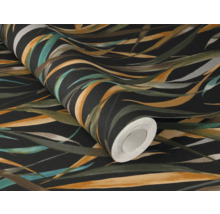 Rouleau de papier peint noir avec motif de feuilles