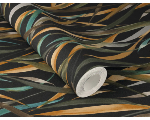 Rolle schwarze Tapete mit Blattmuster