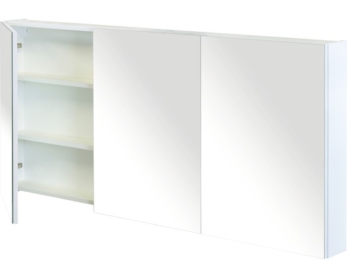 Armoire de toilette ouverte avec étagères