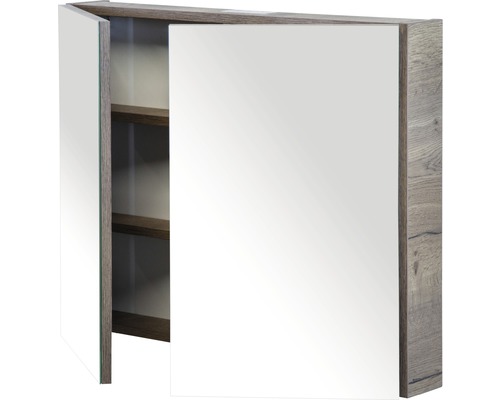 Spiegelschrank mit Regalböden und einer offenen Tür