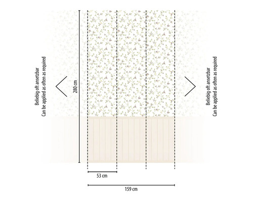 Dimensions du papier peint, y compris la longueur 280 cm, la largeur 53 cm et la largeur totale 159 cm