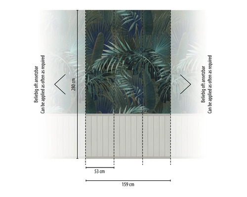 Illustration d''un papier peint intissé avec motif de feuilles et indications de dimensions