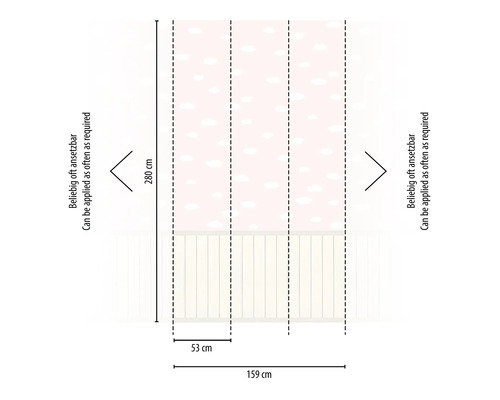 Illustration einer Tapete mit Wolkenmuster und Maßen