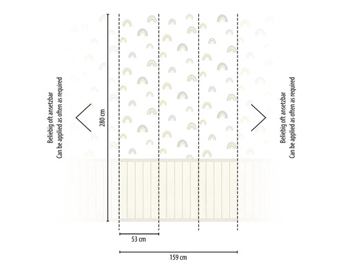 Dimensions d''un papier peint avec motif arc-en-ciel