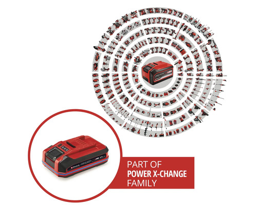Einhell Power X-Change Akku mit kompatiblen Werkzeugen