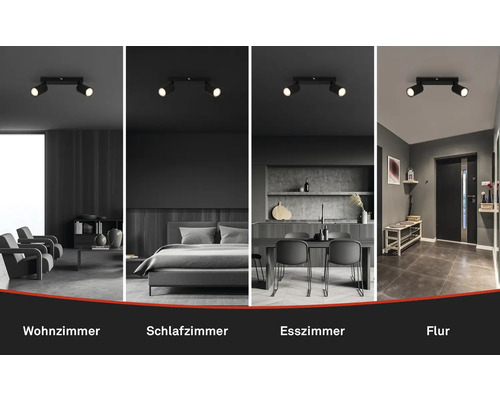 Plafonnier avec deux spots dans le salon, la chambre, la salle à manger et le couloir