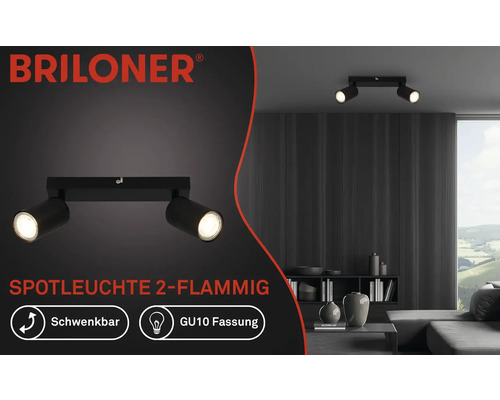 Logo Briloner. Spot pivotant à deux lampes avec douille GU10.