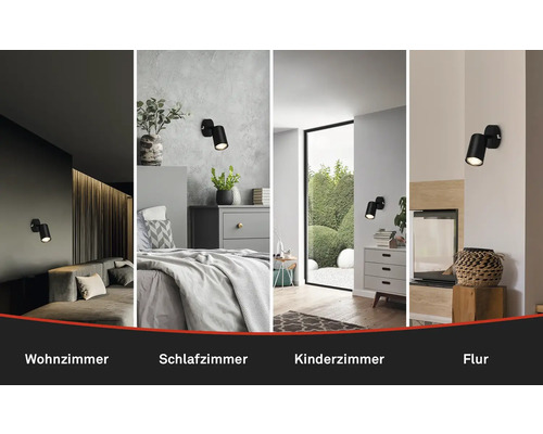 Applique murale dans différents espaces de vie: salon, chambre, chambre d''enfants et couloir.