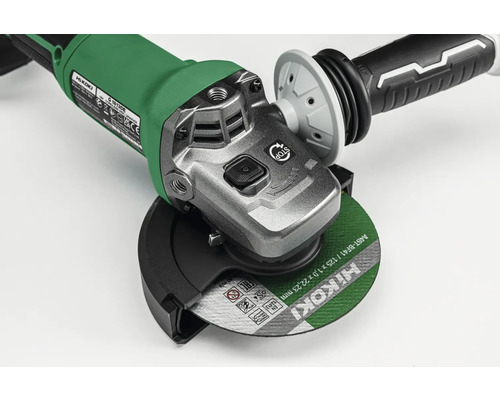 HiKoki Winkelschleifer mit Schleifscheibe und Zusatzhandgriff