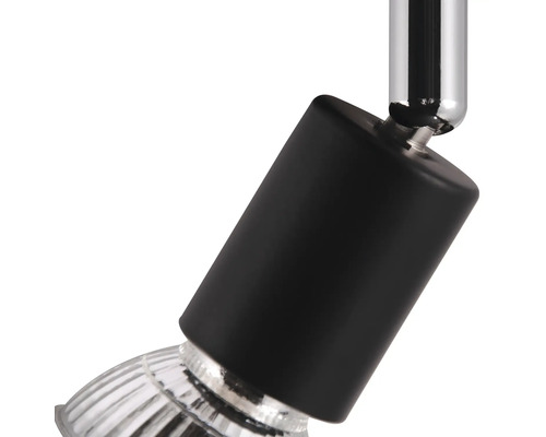 Detailaufnahme einer schwarzen Deckenleuchte mit verstellbarem Spot