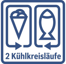 Symbol für zwei Kühlkreisläufe für Lebensmittel und Eis