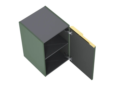 Armoire suspendue avec porte ouverte et deux étagères