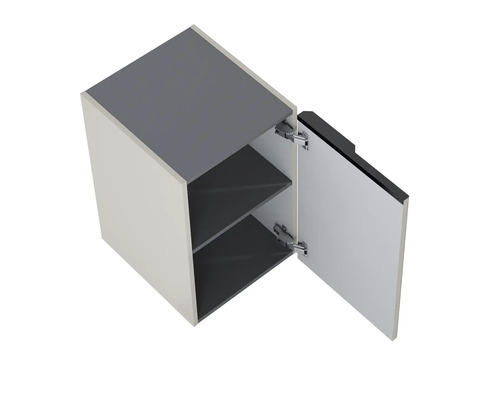 Meuble haut avec porte ouverte et deux étagères