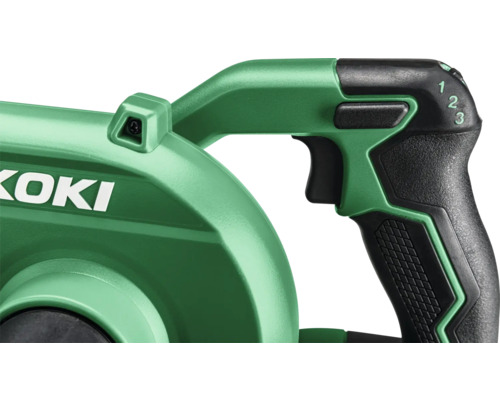 Vue détaillée d''un souffleur avec niveaux de vitesse et poignée