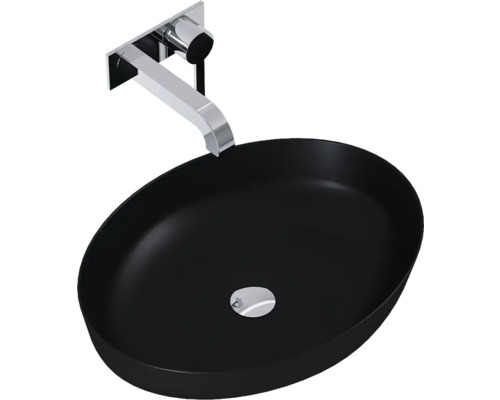 Ovales Aufsatzwaschbecken aus Keramik mit Wandarmatur