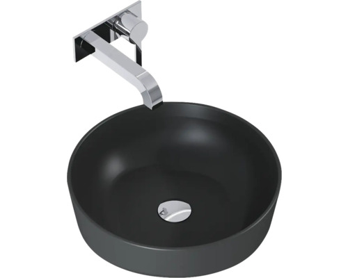 Schwarzes Aufsatzwaschbecken mit Armatur