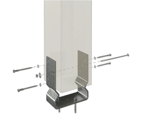 Pfostenträger mit Schrauben und Befestigungsmaterial für die Holzkonstruktion