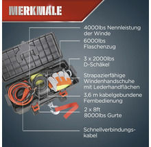 Kit d''accessoires de treuil avec boîte à outils, gants, manilles et câbles