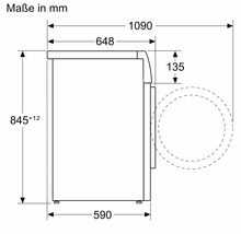 Maße einer Waschmaschine in Millimeter Darstellung.