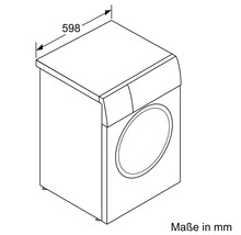 Technische Zeichnung einer Waschmaschine mit Maßangabe 598 Millimeter.