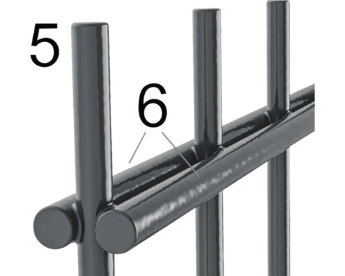 Detailansicht eines Metallgitters mit den Nummern 5 und 6 zur Kennzeichnung von Bauteilen