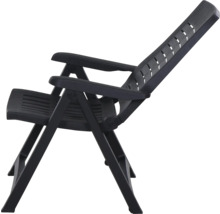 Chaise de jardin noire en plastique avec accoudoirs et dossier réglable