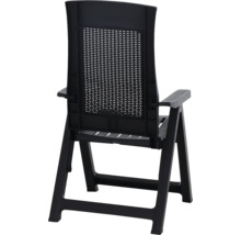 Chaise pliante noire en plastique vue de derrière