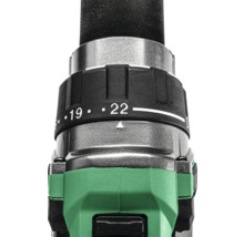 Detailansicht eines Akku-Bohrschraubers mit Drehmomenteinstellung zwischen 19 und 22.