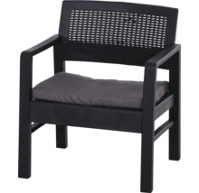 Fauteuil de jardin noir en plastique avec coussin d''assise