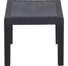 Table de jardin noire avec plateau en verre et motif en rotin