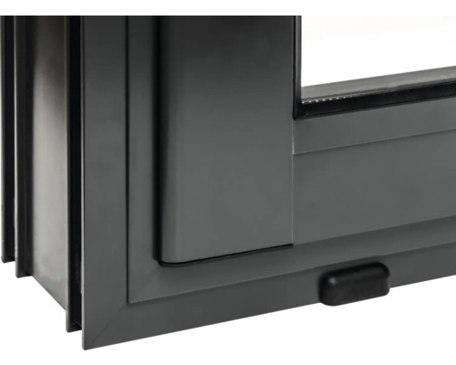 Detailansicht eines grauen Kunststofffensters