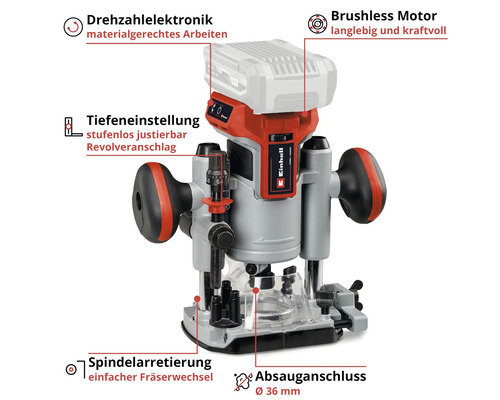 Einhell défonceuse à batterie avec blocage de broche et raccord d'aspiration