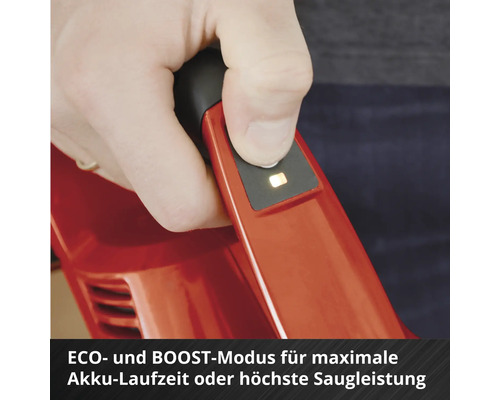 Aspirateur à main avec mode Eco et Boost pour une autonomie maximale de la batterie ou une puissance d'aspiration maximale.